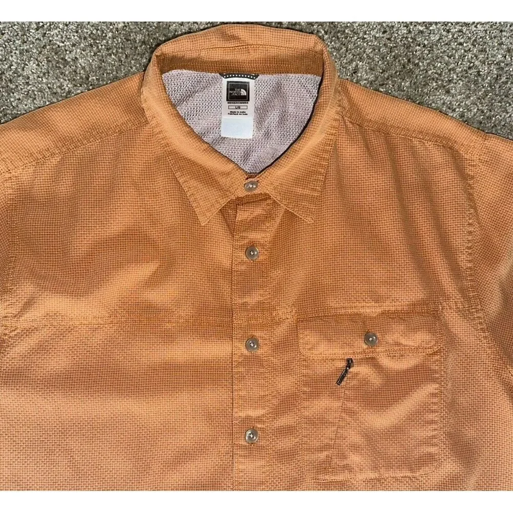 The North Face Orange Plaid Vented‎ Short Sleeve Hiking Tactical Fish Mens Large